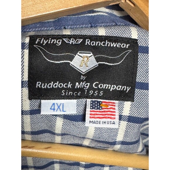 Flying R Ranchwear Mens 4XL Blue White Plaid Pearl Snap Western Made in USA - Picture 5 of 11